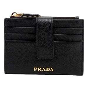 Prada Womens Vitello Grain Nero Black Leather Zip Top Card